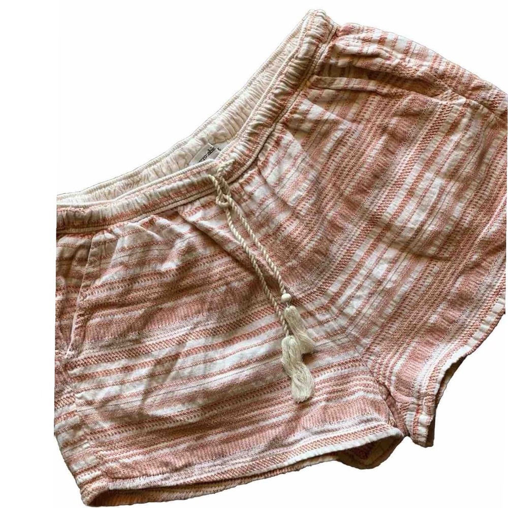 Abercrombie & Fitch Shorts Womens L Coral Striped Tassel Drawstring Boho Beachy